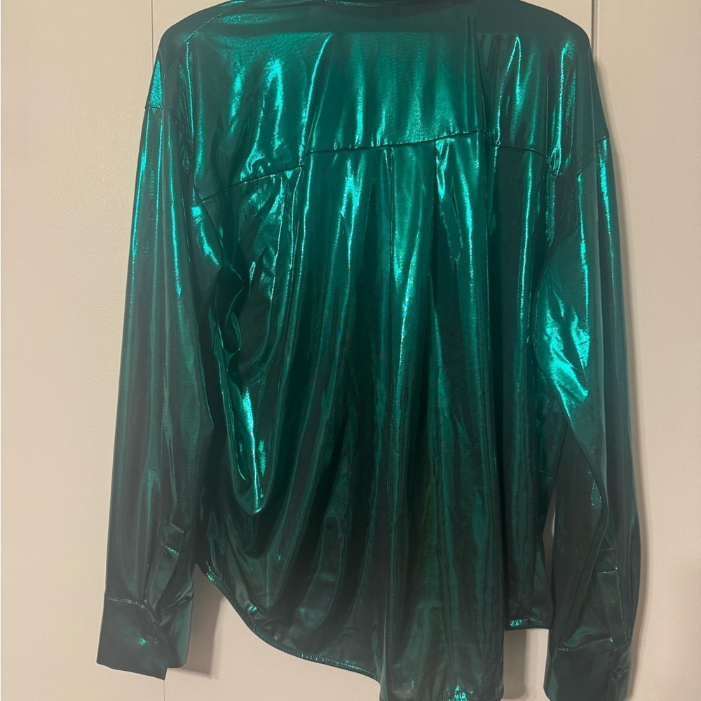 NWT Anthropologie Shiny Green Blouse, Medium - Picture 2 of 5